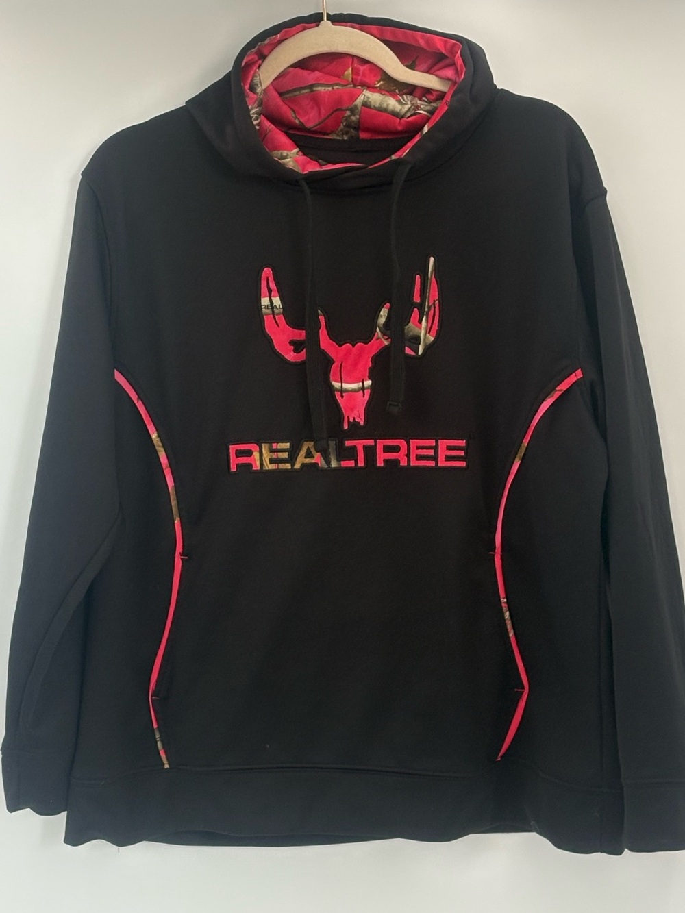 Realtree Womens Small Medium Black Pink Camo Pullover Hoodie Sweatshirt